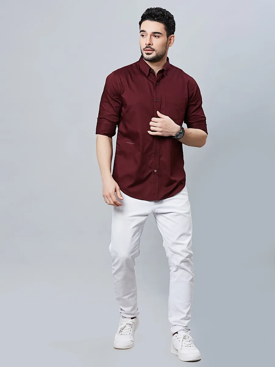 RIVER BLUE plain maroon coton shirt