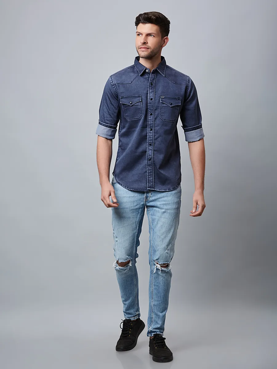 River Blue plain navy denim shirt