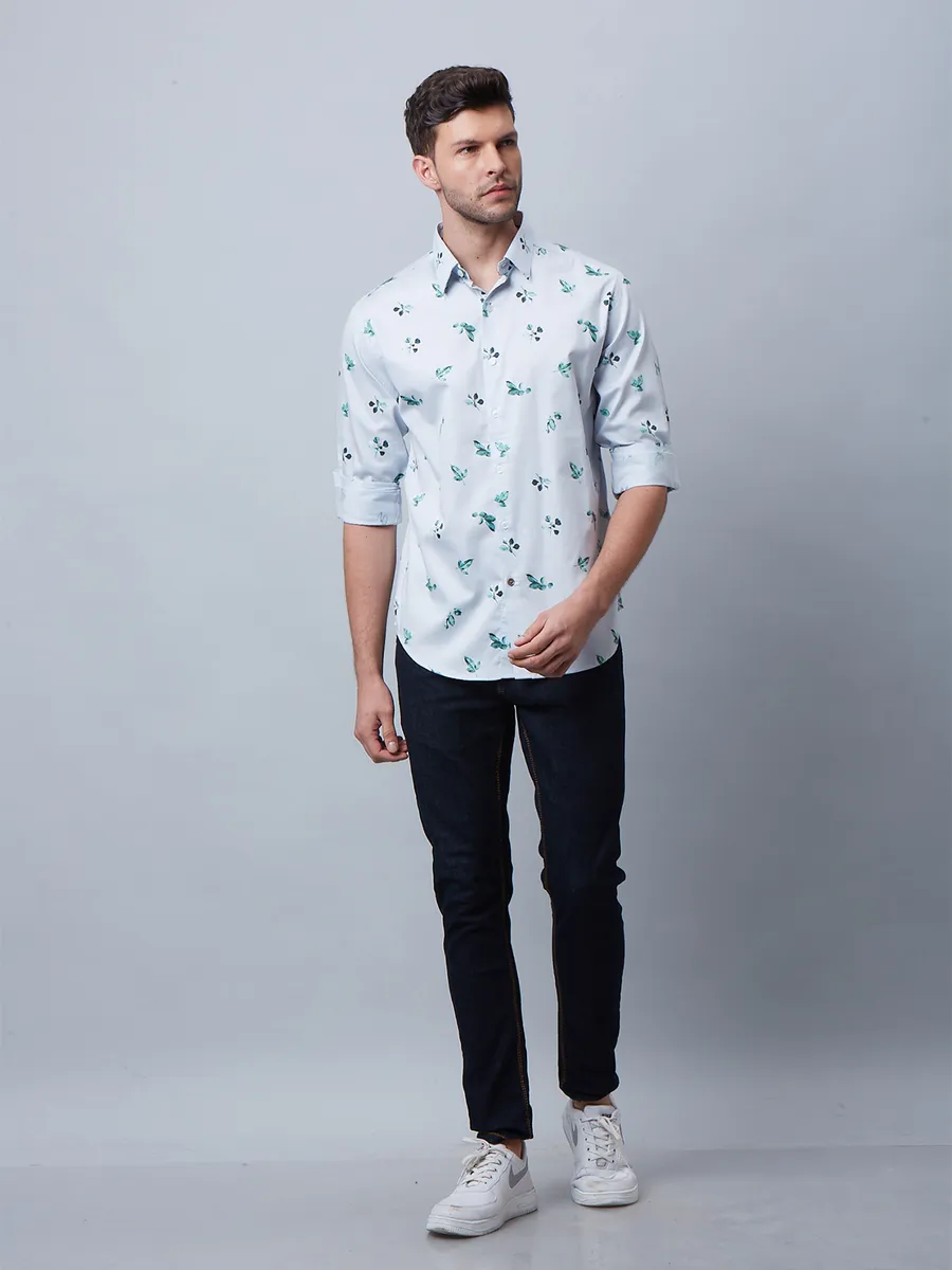 River Blue printed cotton light blue shirt