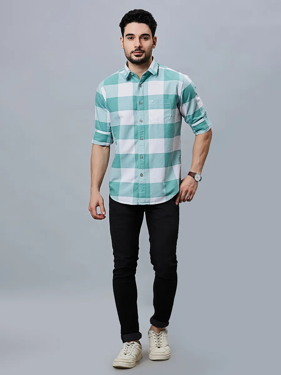 River Blue sea green checks shirt