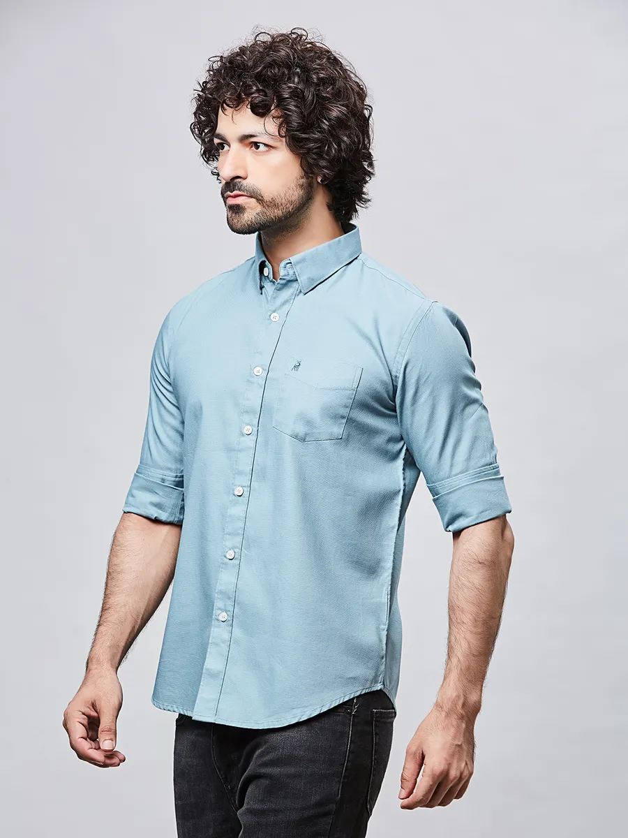 RIVER BLUE sky plain casual slim fit shirt