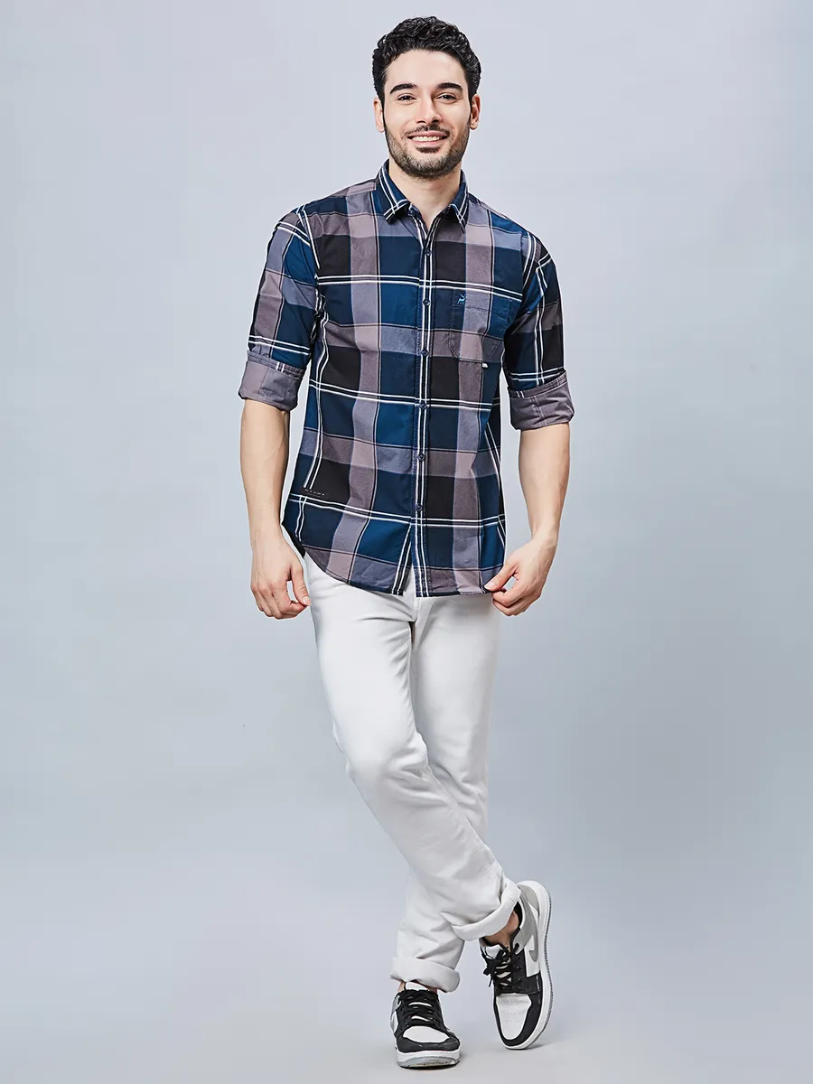 RIVER BLUE slim fit cotton blue shirt for men