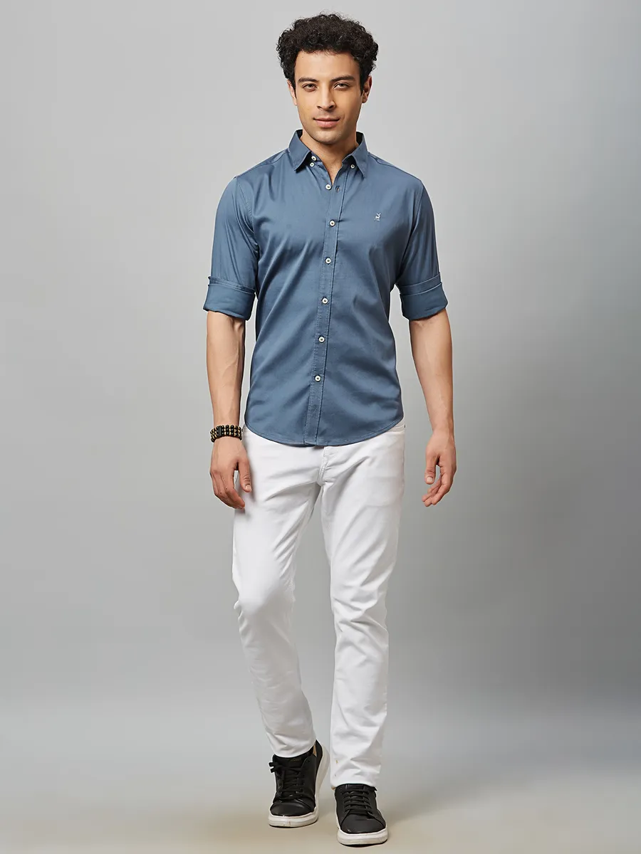 River Blue stone blue plain casual shirt