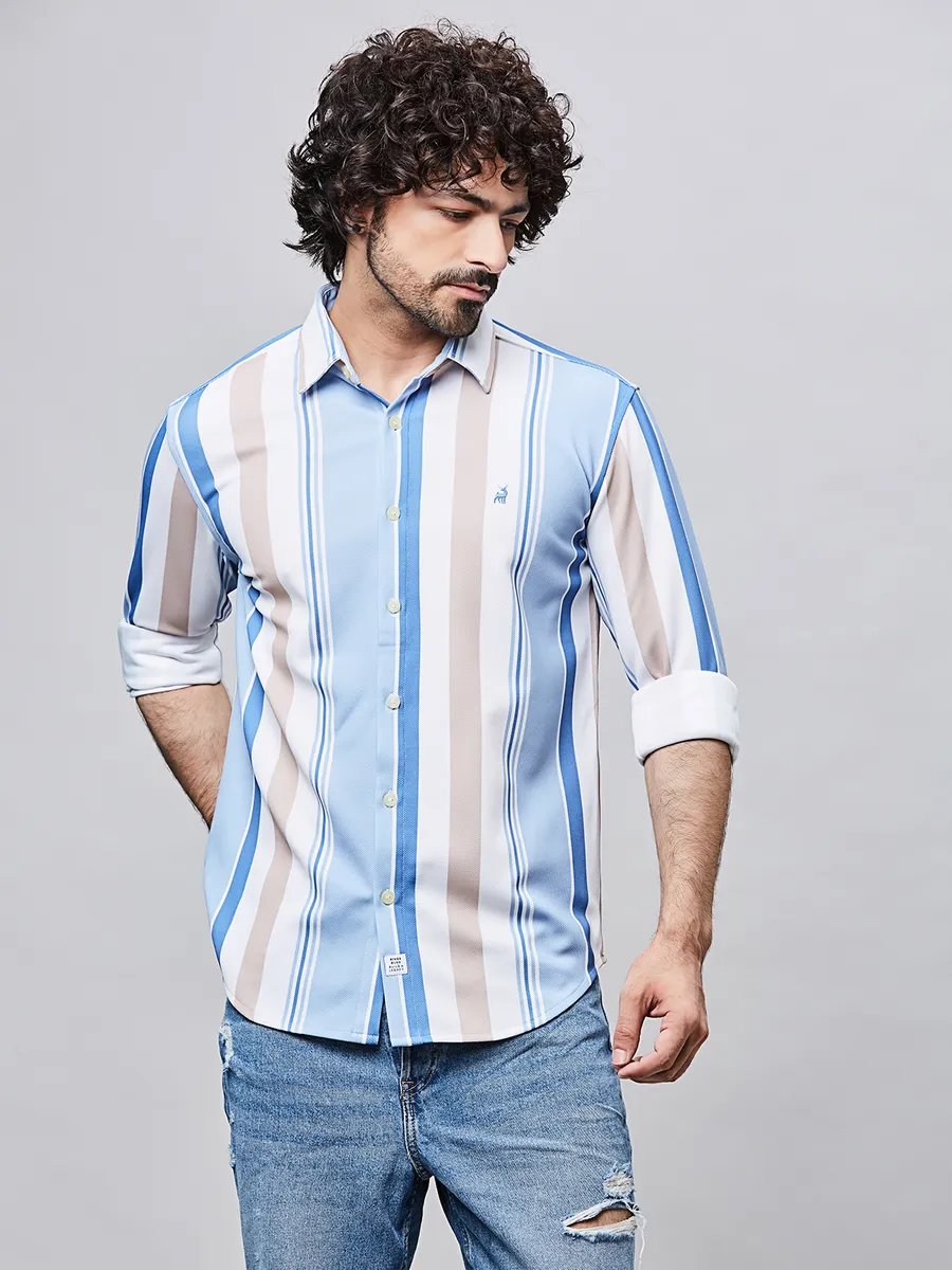 RIVER BLUE striped light bluecotton shirt for men
