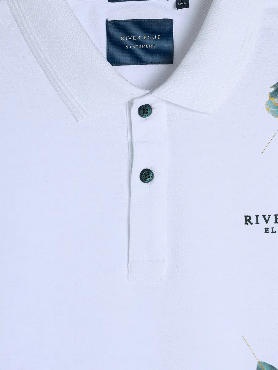 RIVER BLUE white cotton printed casual t-shirt