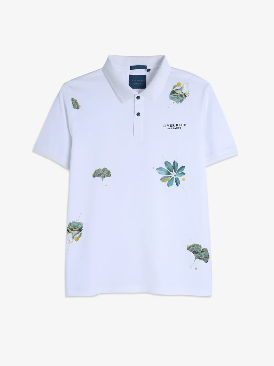 RIVER BLUE white cotton printed casual t-shirt