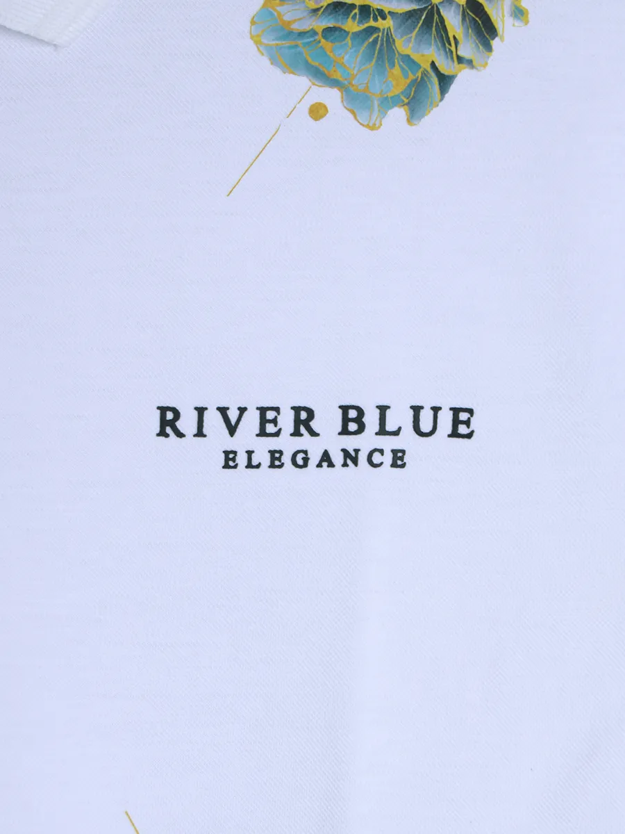 RIVER BLUE white cotton printed casual t-shirt