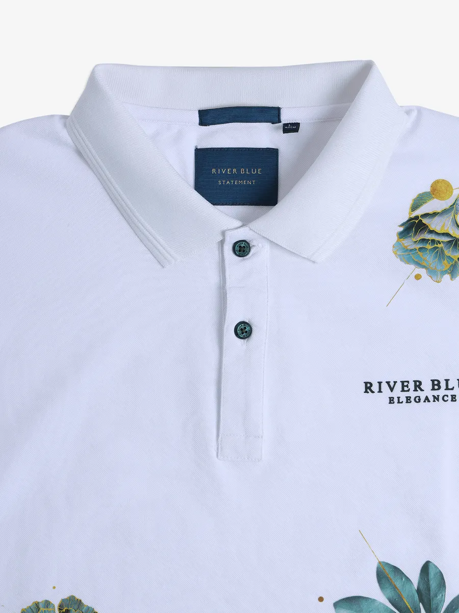 RIVER BLUE white cotton printed casual t-shirt