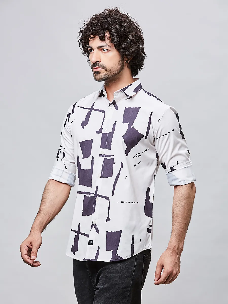 RIVER BLUE white cotton printed shirt for men