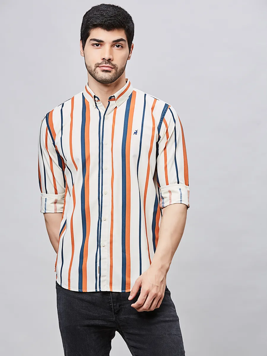 RIVER BLUE white cotton shirt with stripe