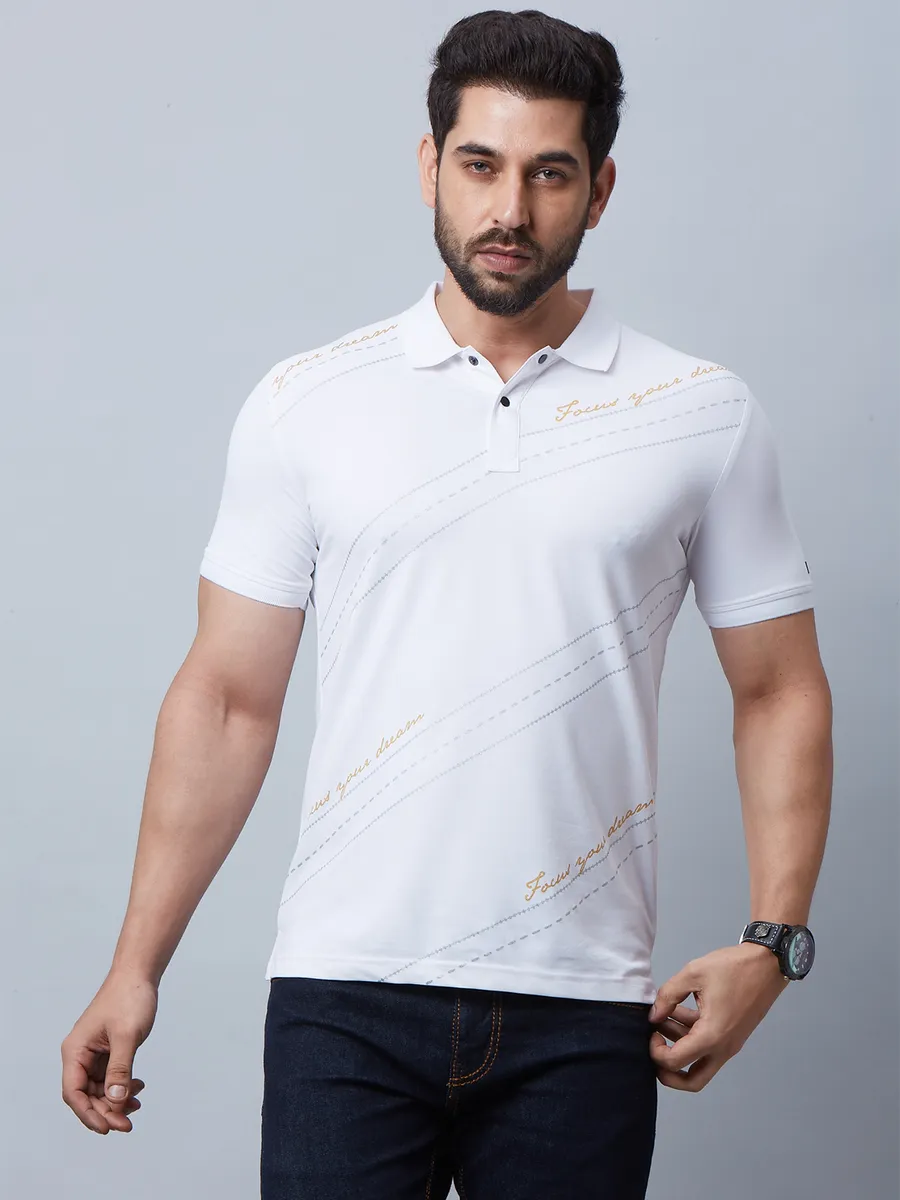 River Blue white printed polo t shirt