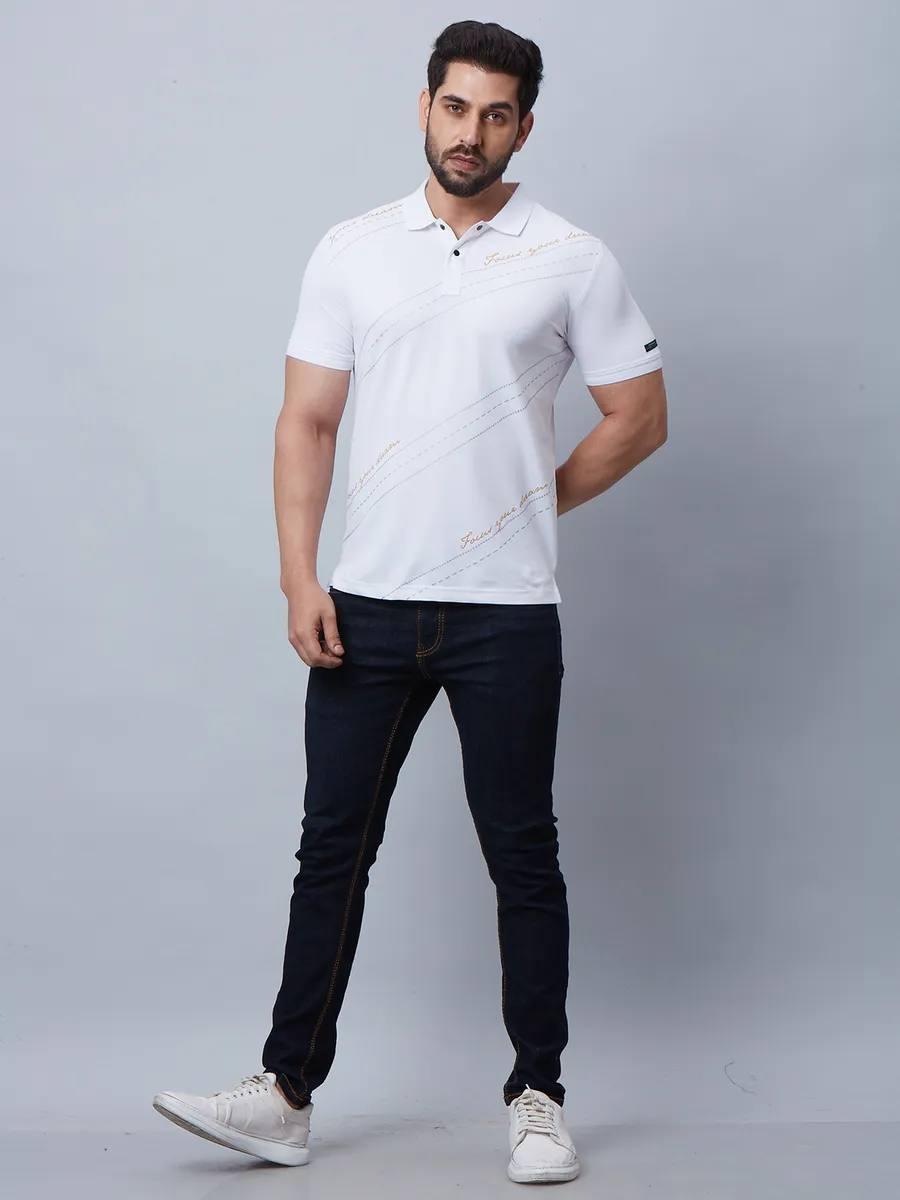 River Blue white printed polo t shirt