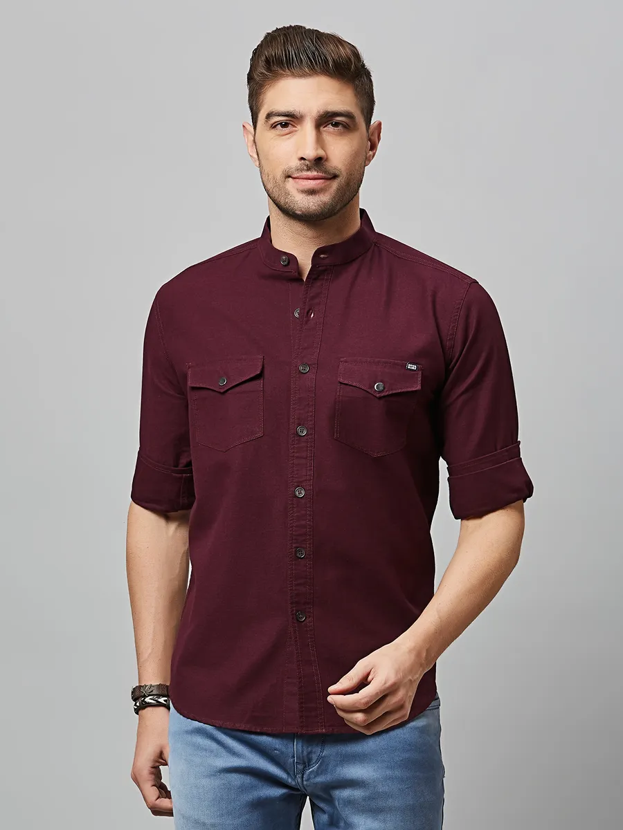 River Blue wine cotton casual shirt