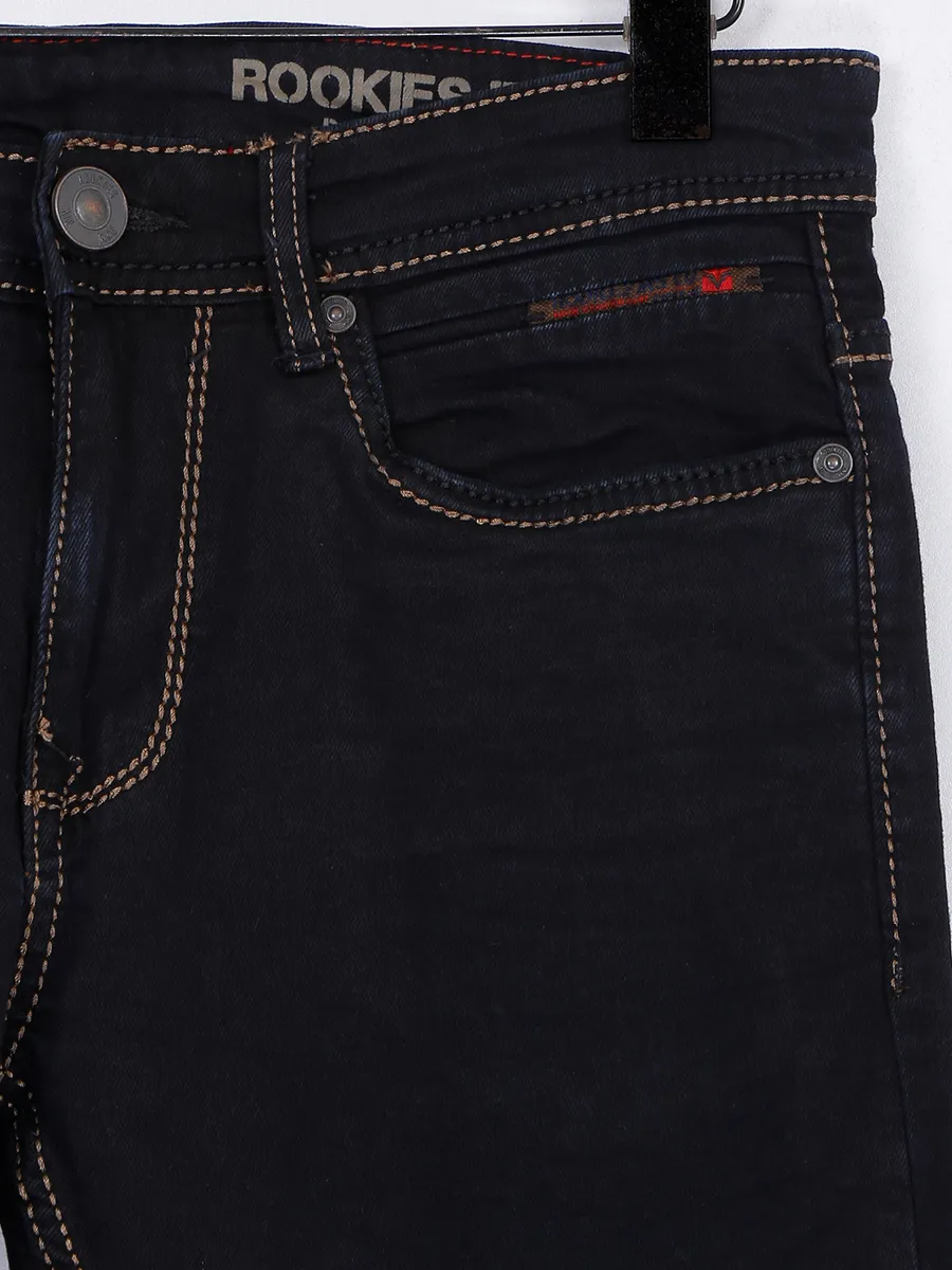 Rookies navy slim fit solid jeans