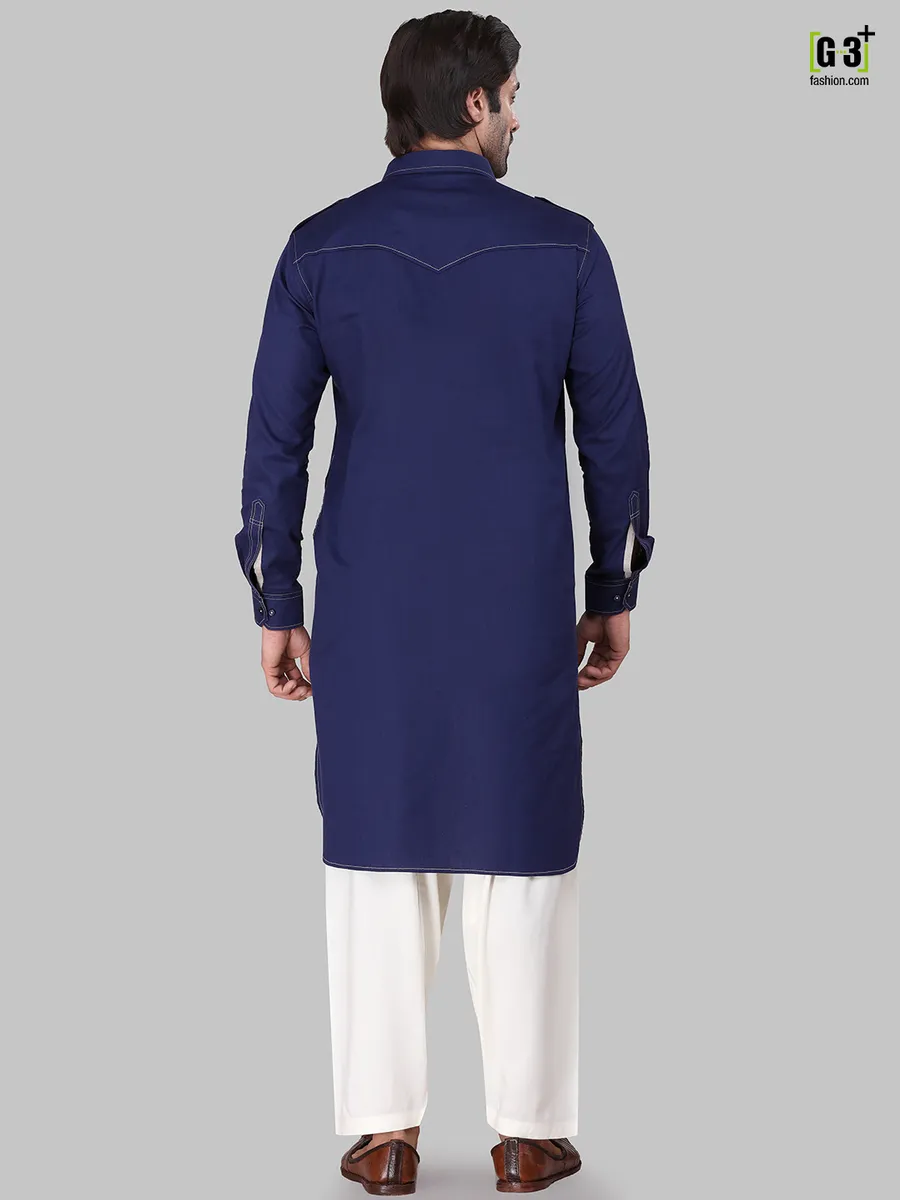 Royal blue cotton rayon pathani suit