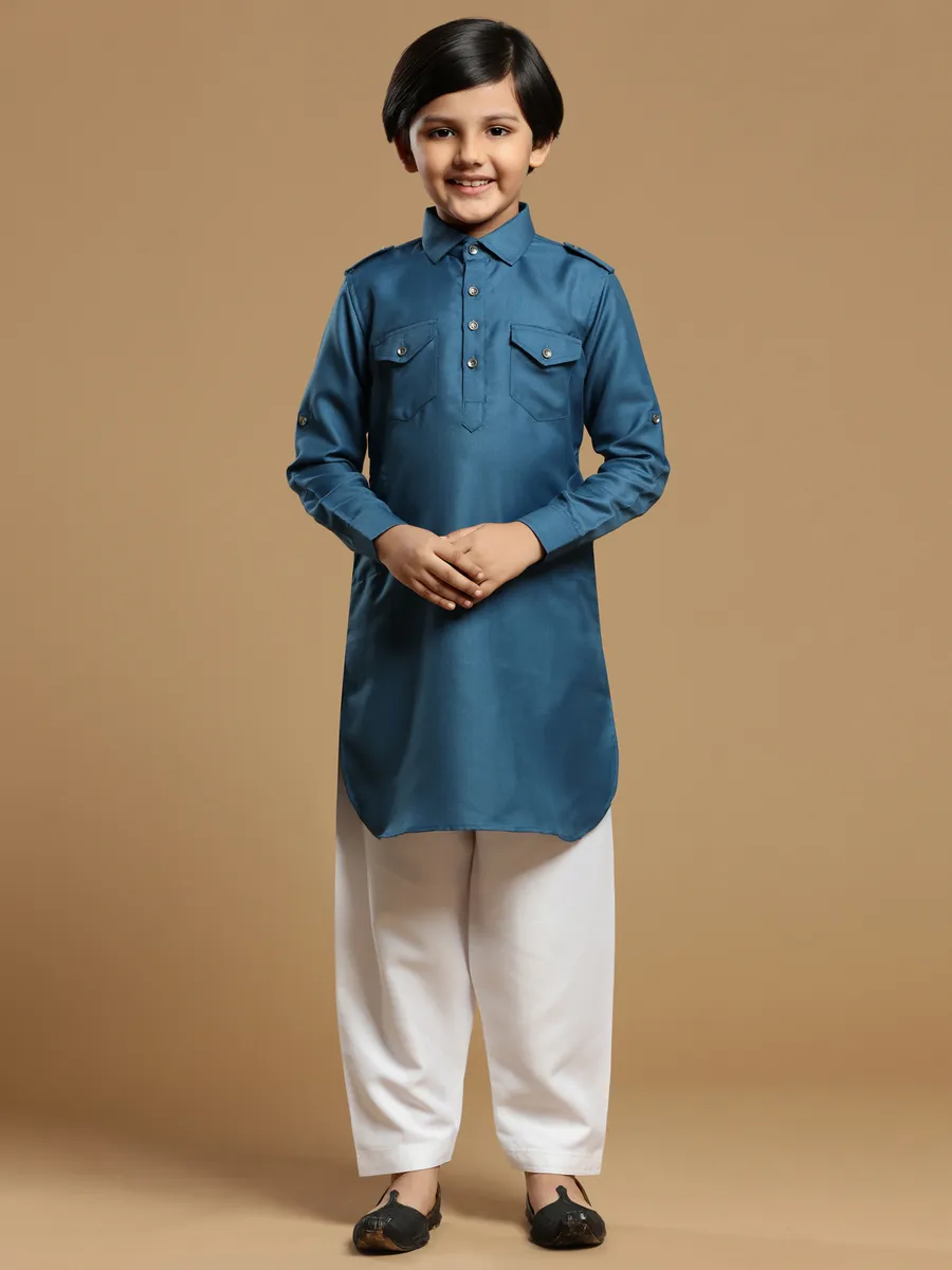 Royal blue outstanding plain cotton silk boys pathani suit