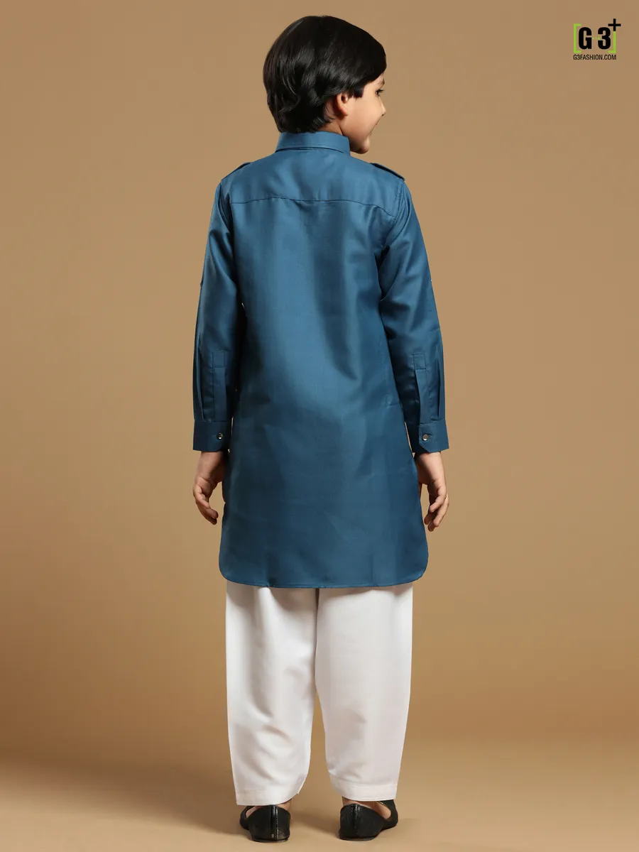 Royal blue outstanding plain cotton silk boys pathani suit