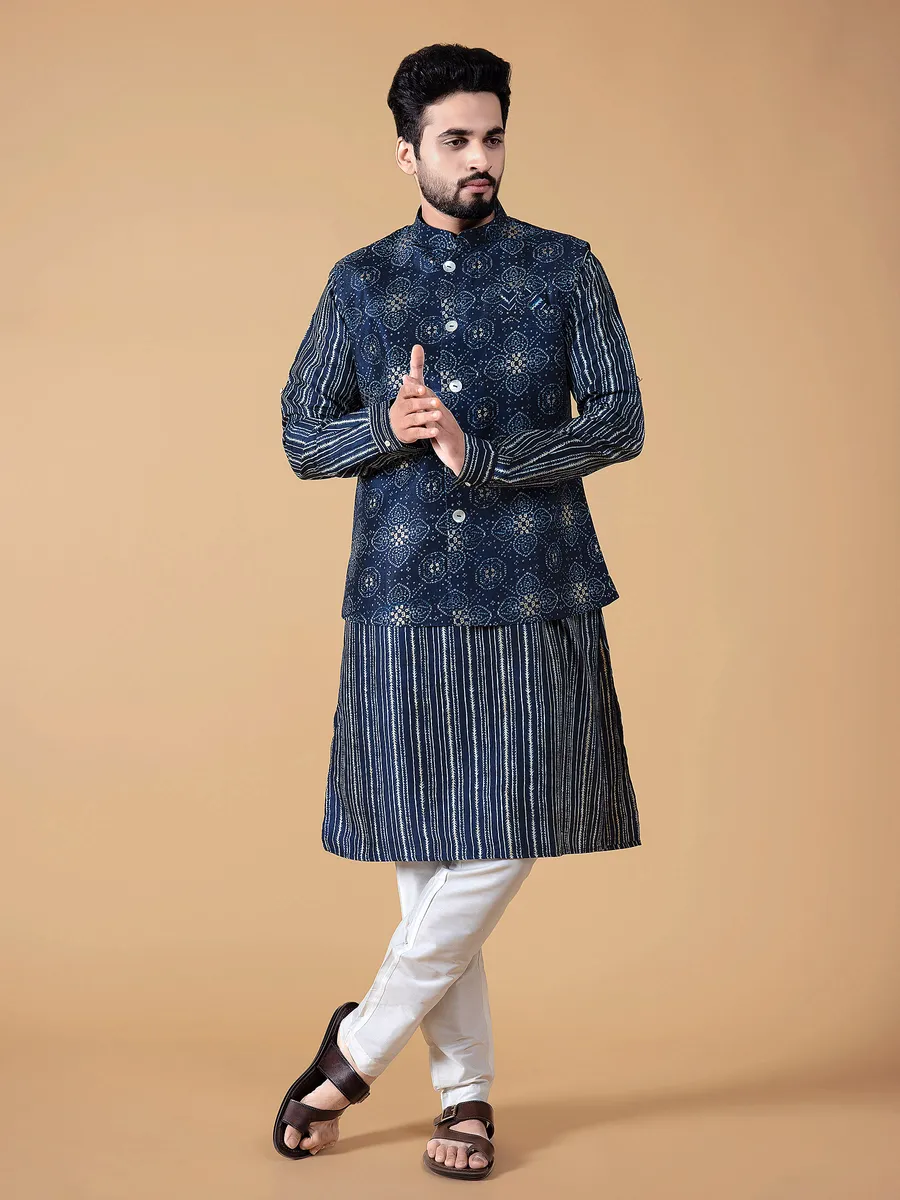 Royal blue printed waistcoat set