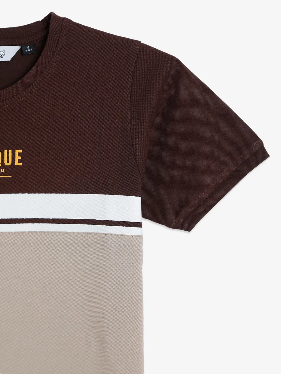 Ruff beige color block t shirt