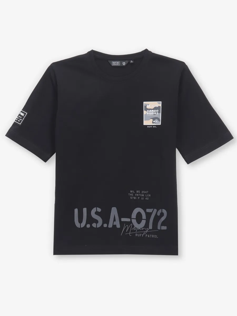 RUFF black printed cotton t-shirt for boys