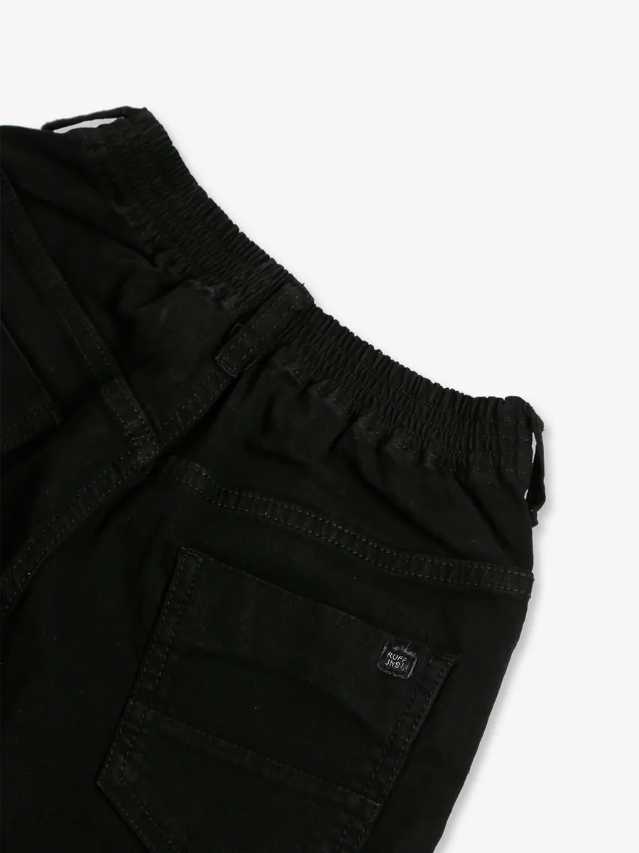 Ruff black solid denim shorts
