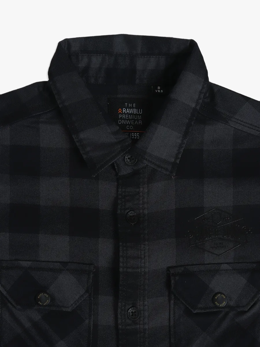 Ruff cotton dark grey checks shirt