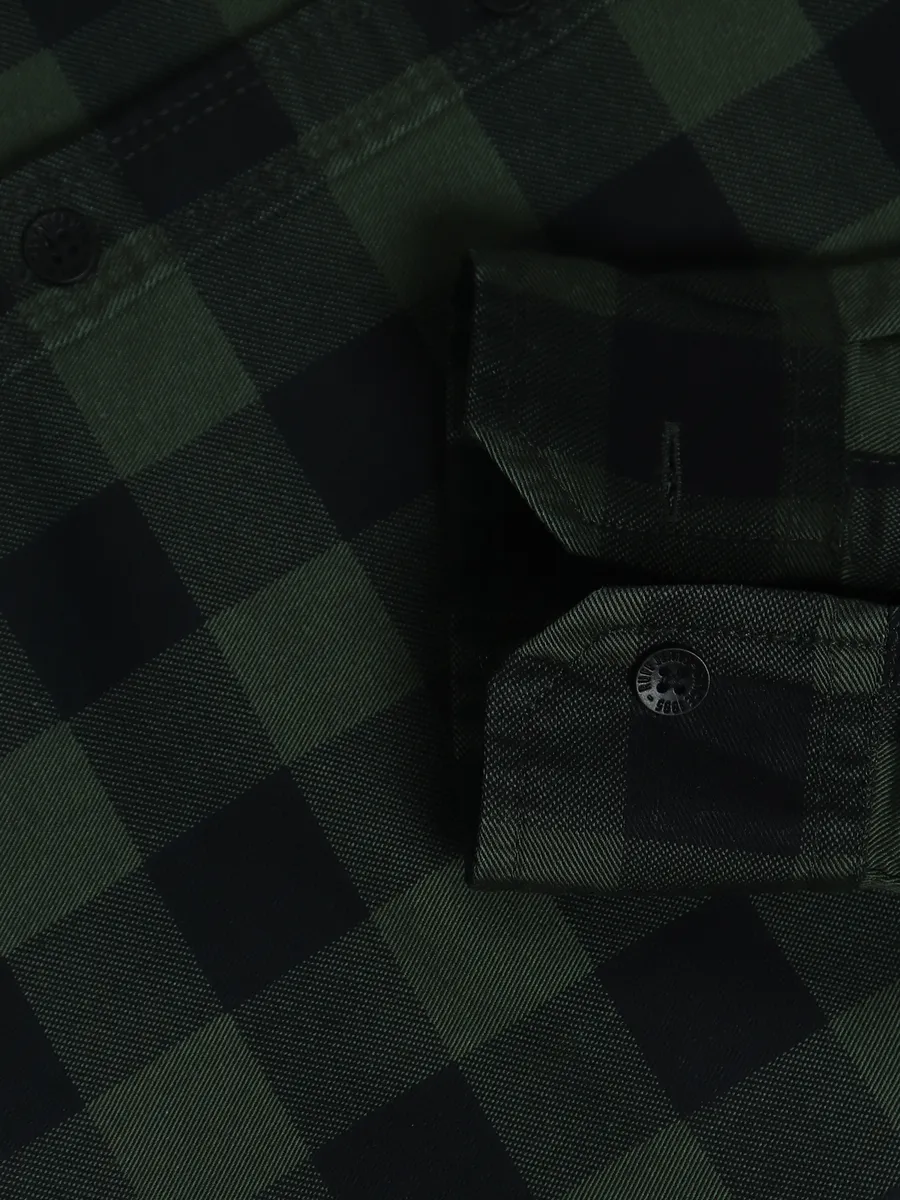 Ruff dark green checks coton shirt
