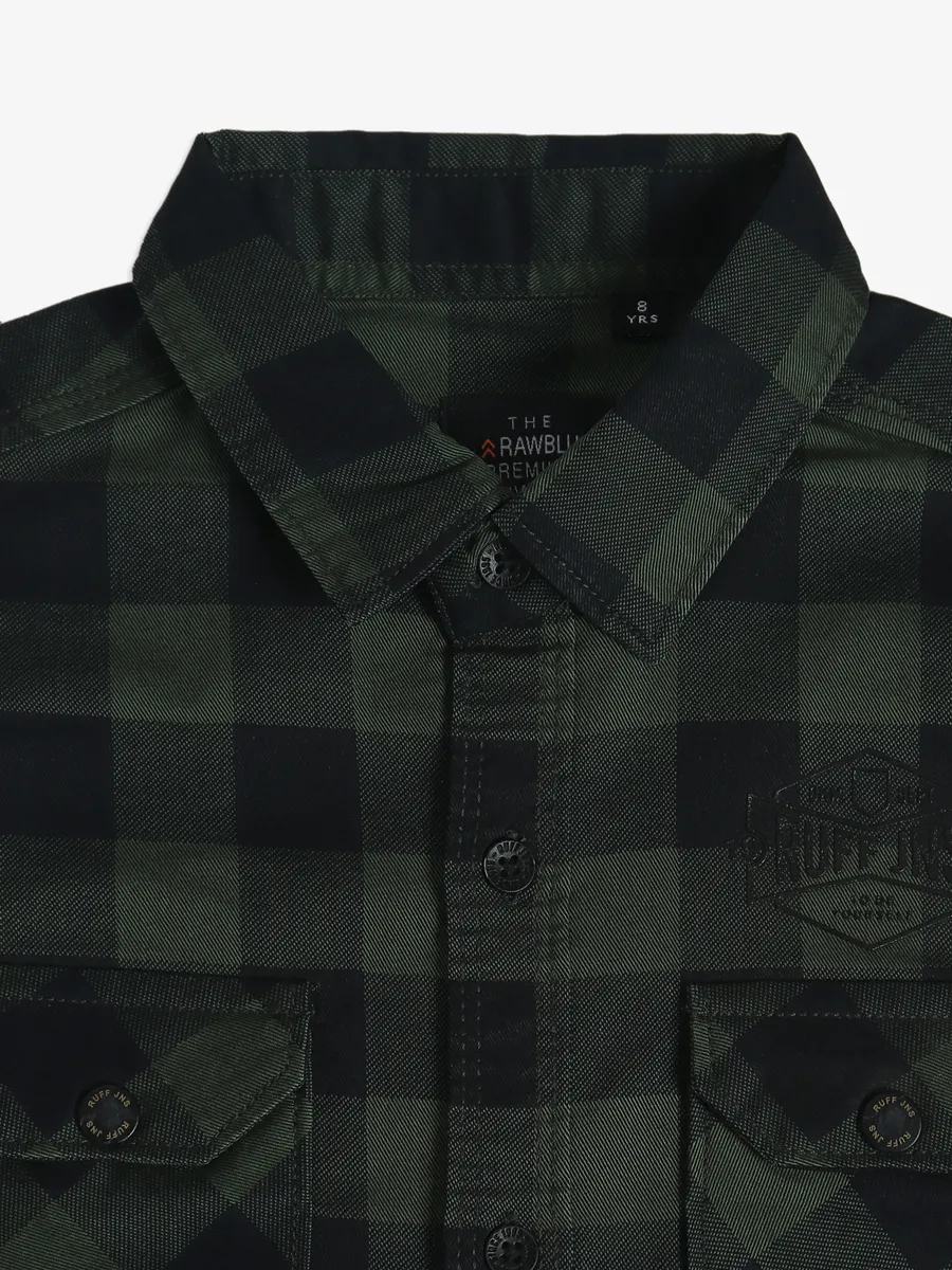 Ruff dark green checks coton shirt