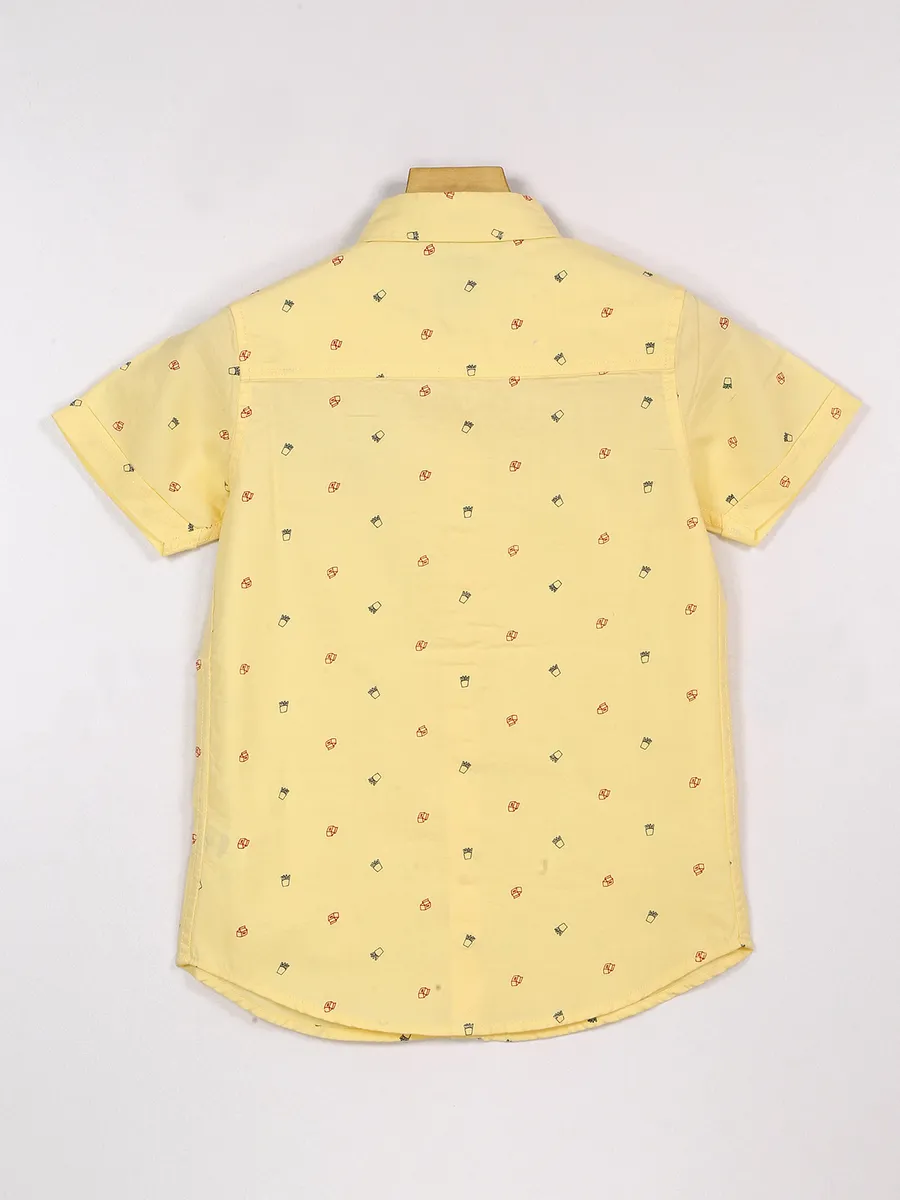 Ruff light yellow cotton printed shirt