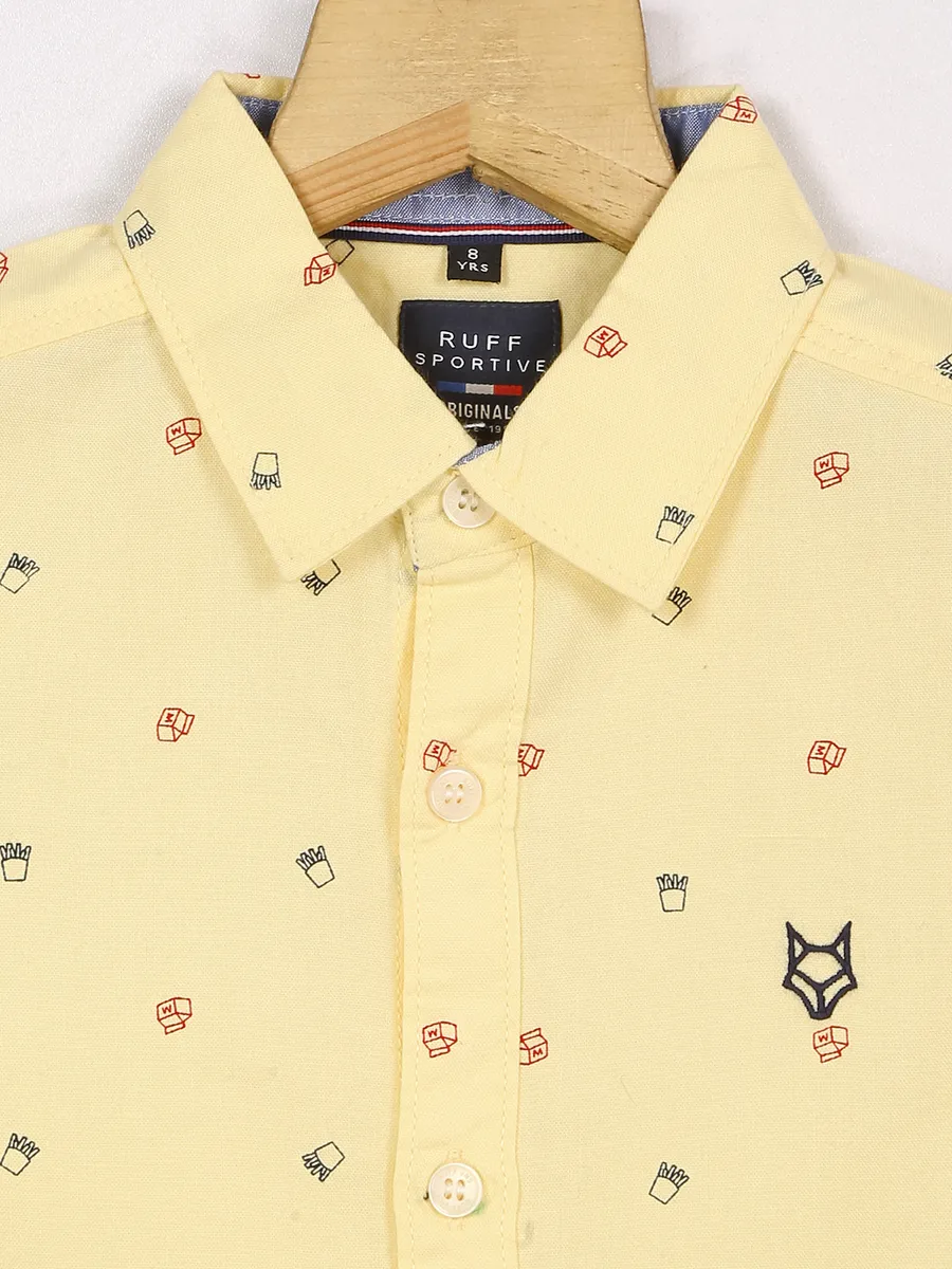 Ruff light yellow cotton printed shirt