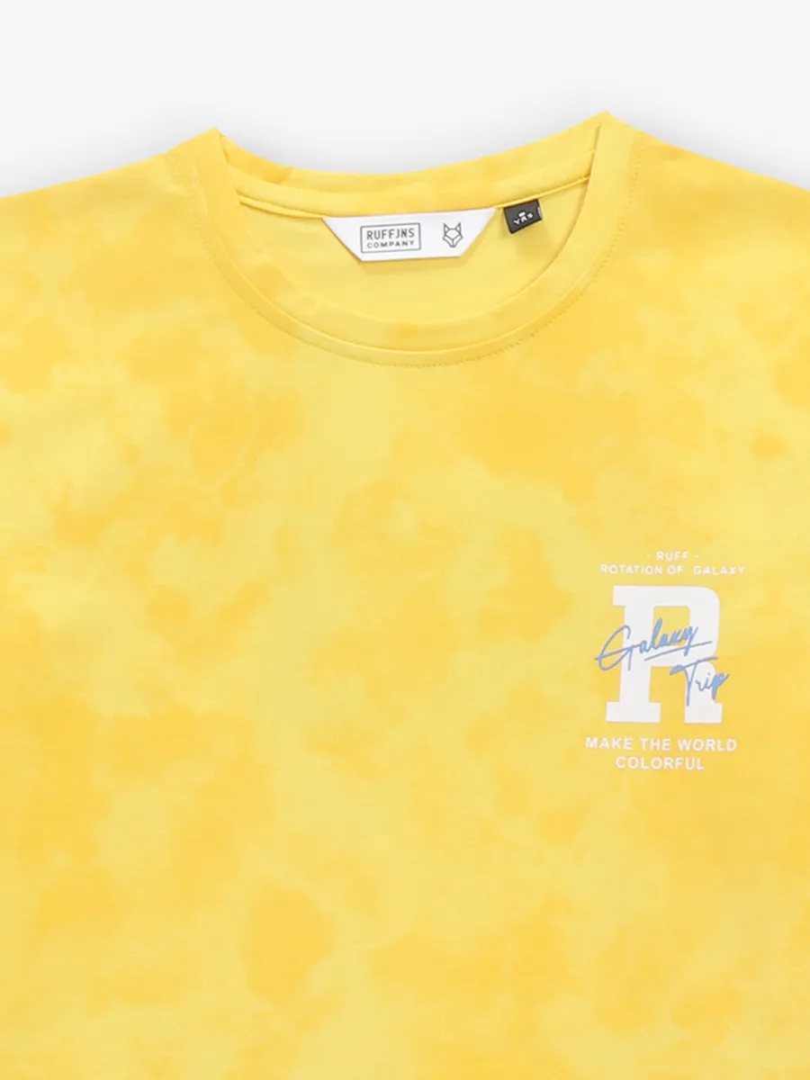 RUFF mustard yellow printed cotton t-shirt