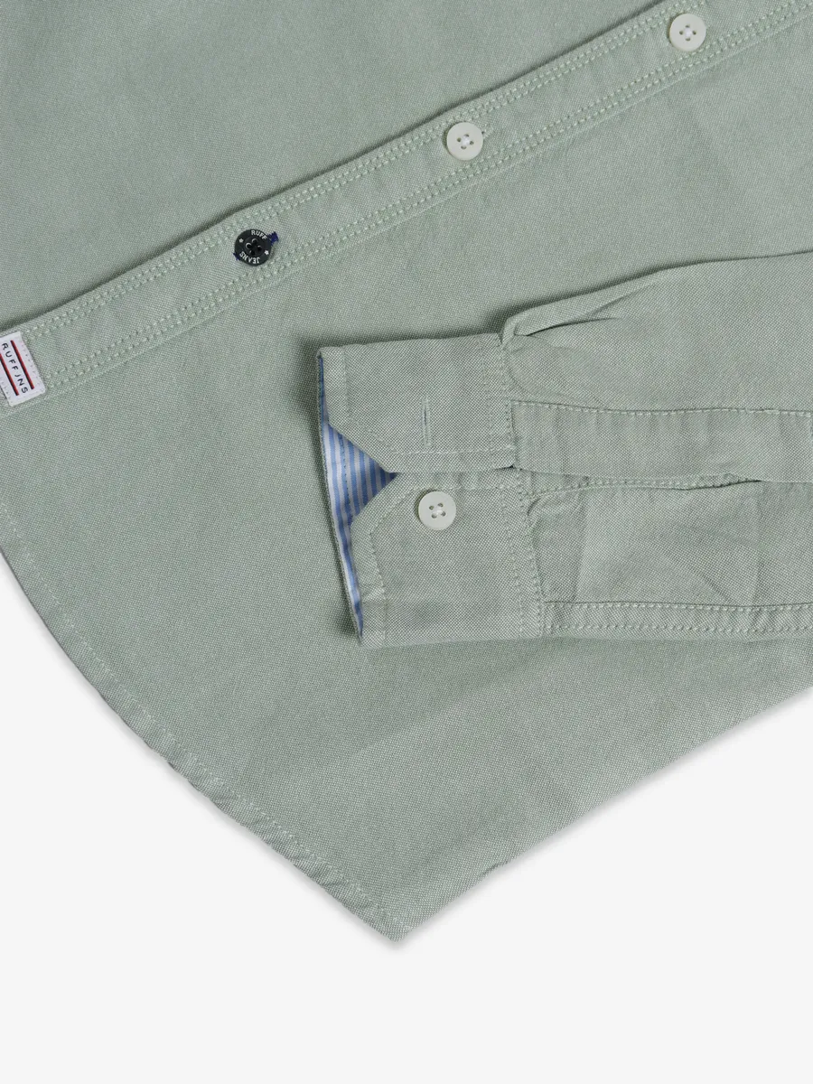 Ruff plain pista green cotton shirt