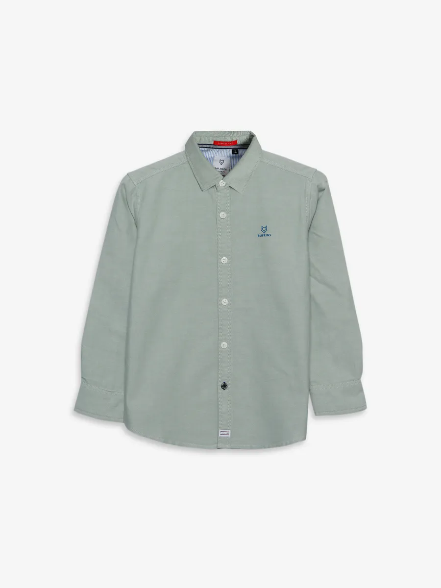 Ruff plain pista green cotton shirt