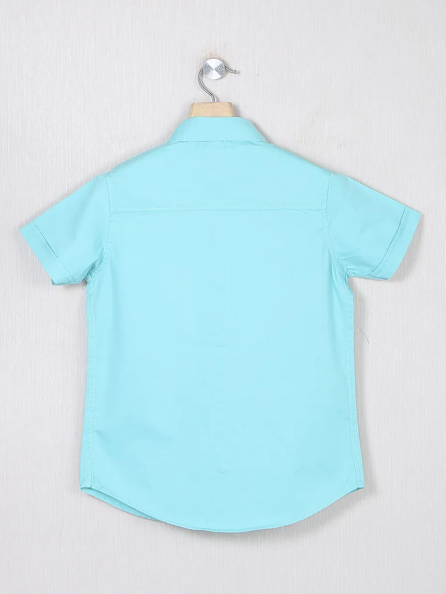 Ruff printed cotton fabric aqua shirt