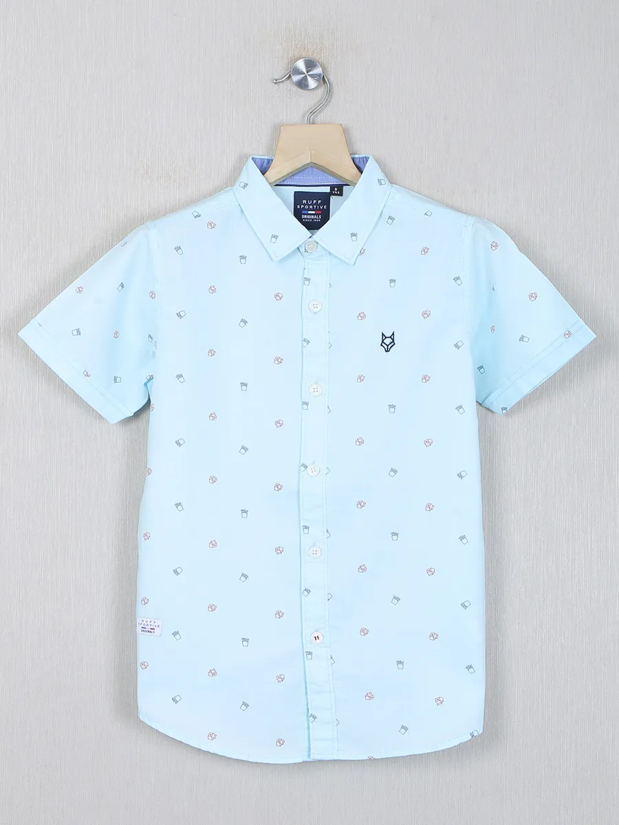 Ruff printed sky blue casual cotton shirt