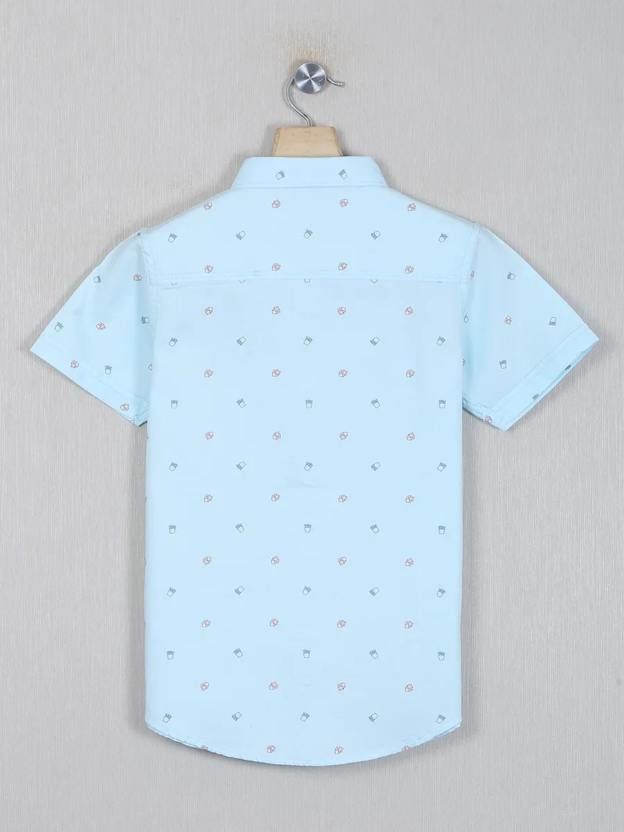 Ruff printed sky blue casual cotton shirt