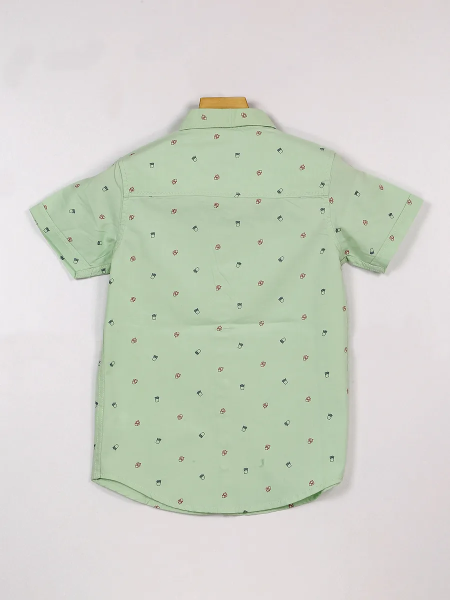 Ruff printed pista green casual shirt in cotton