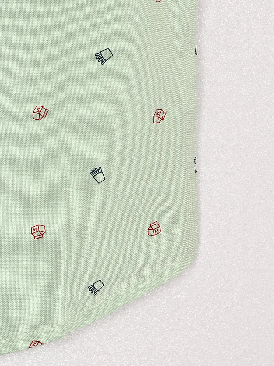 Ruff printed pista green casual shirt in cotton