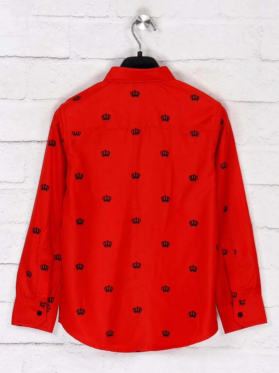 Ruff red slim fit printed shirt