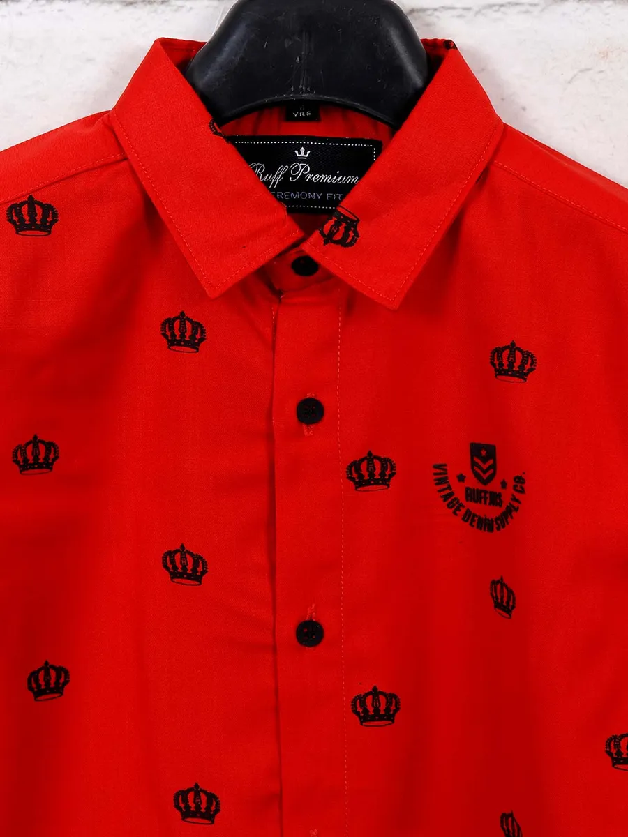 Ruff red slim fit printed shirt