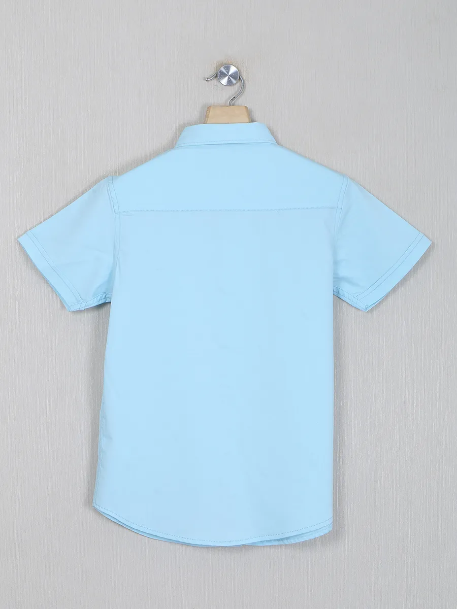 Ruff sky blue solid style cotton shirt