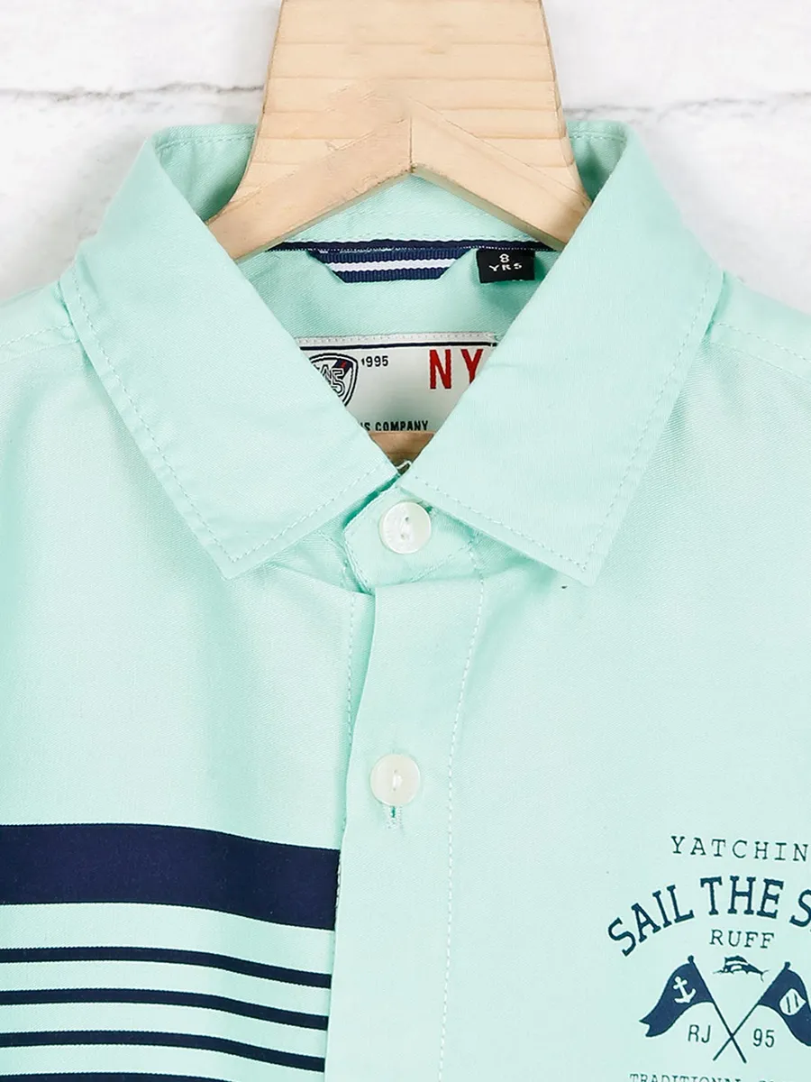 Ruff stripe sea green casual shirt