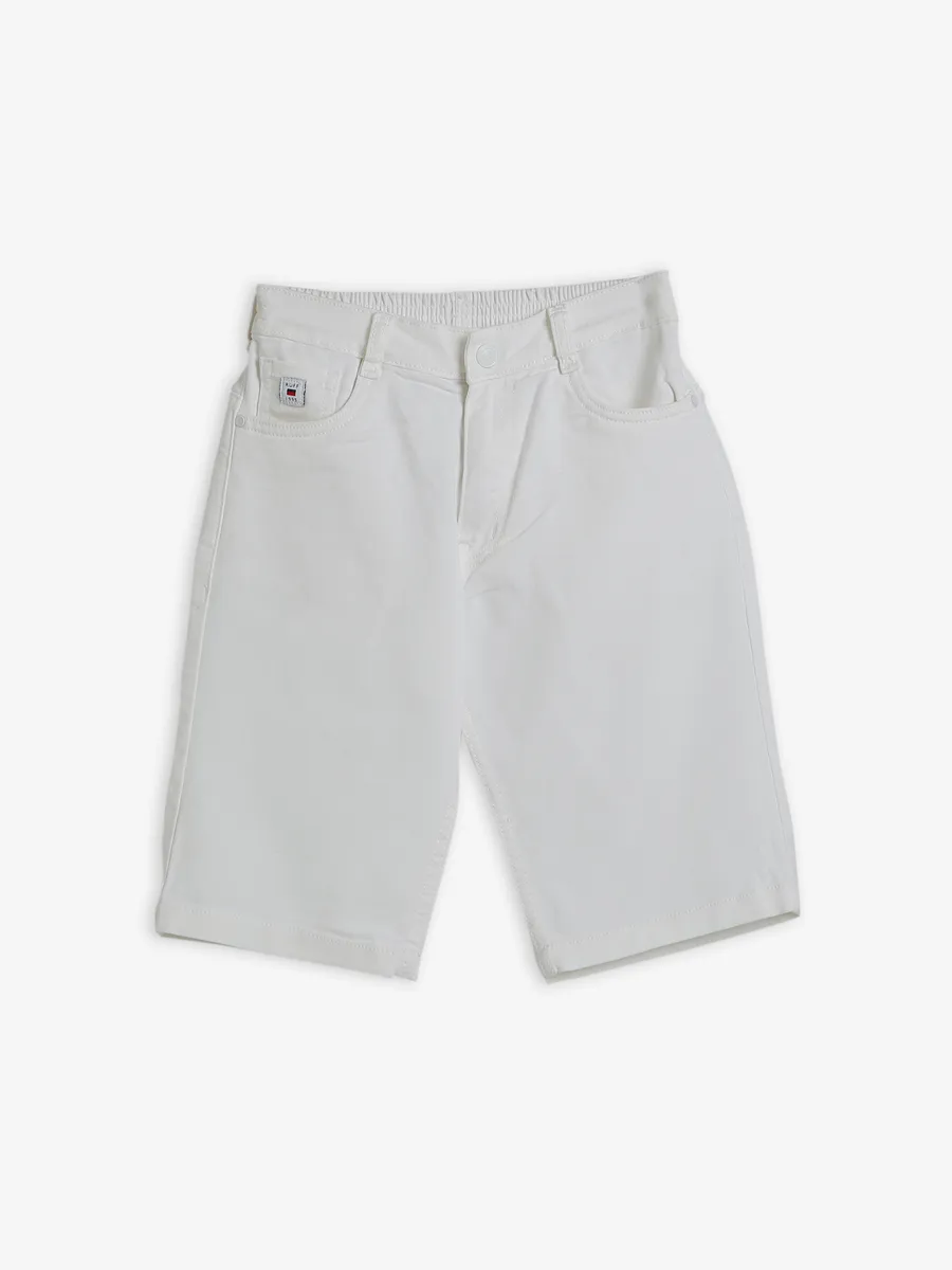 Ruff white denim solid shorts