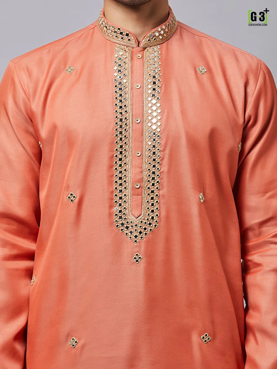 Rust orange silk Kurta Set for Men