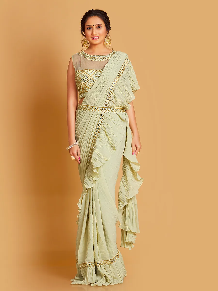 Sage green georgette ready to wear saree