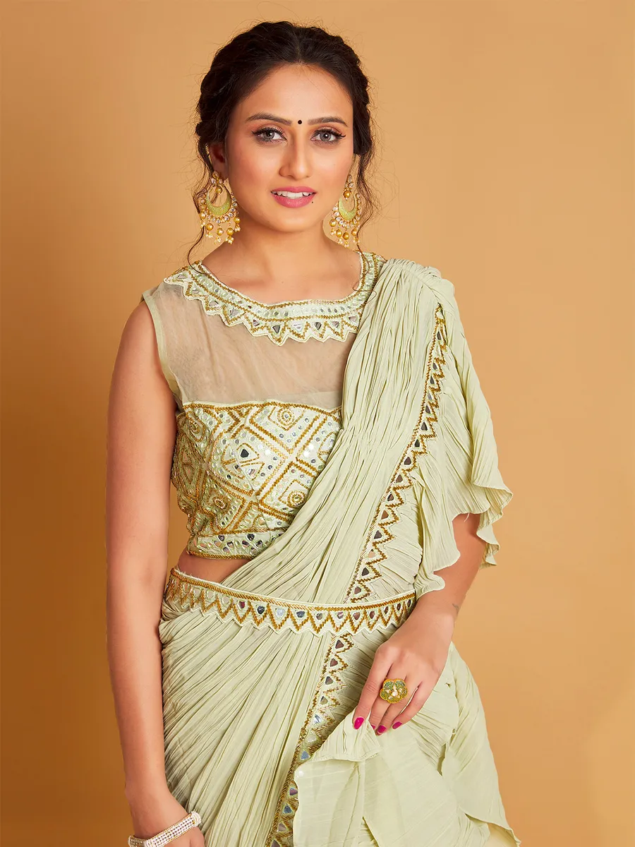 Sage green georgette ready to wear saree