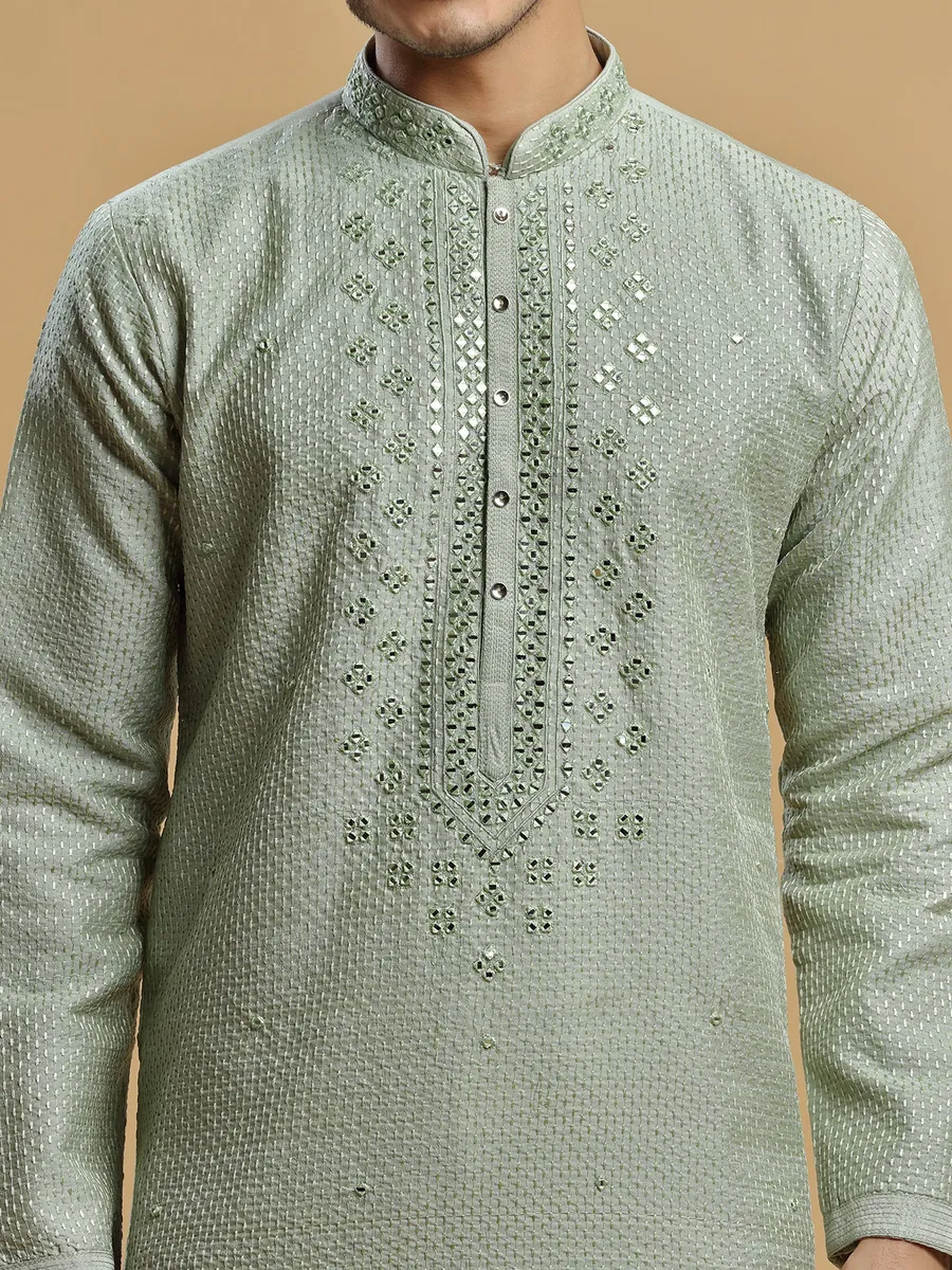 Sage green rich silk fabric kurta suit