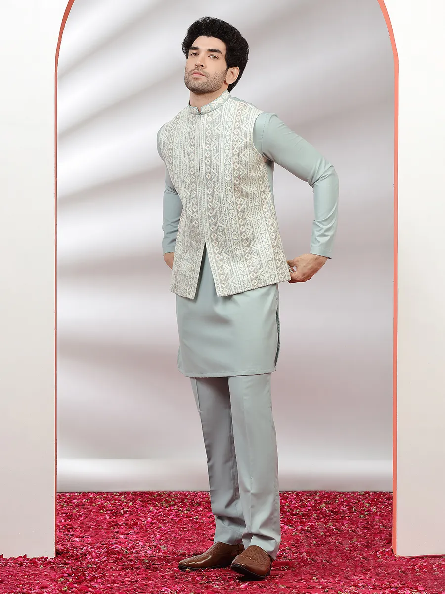 Sage green terry rayon wedding indowestern