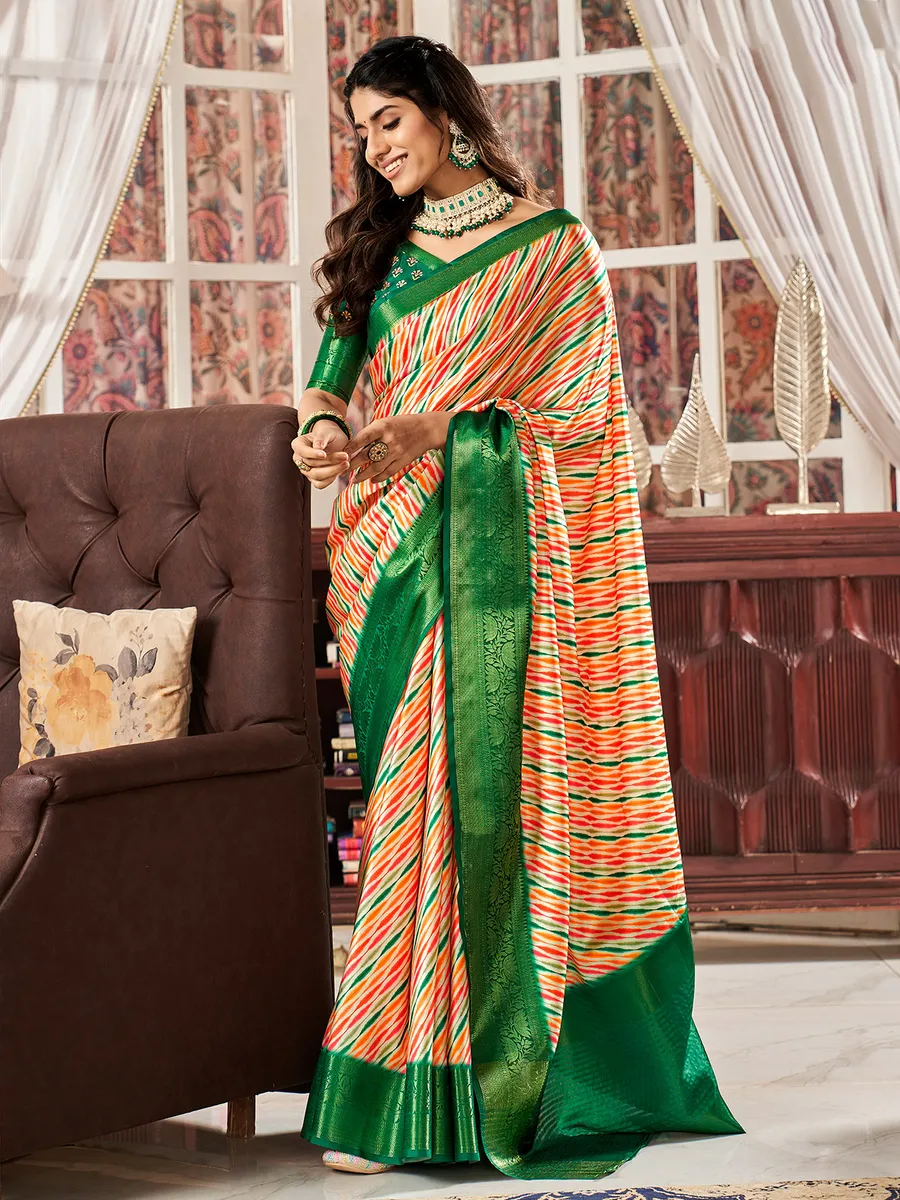 Satin green digital printed saree