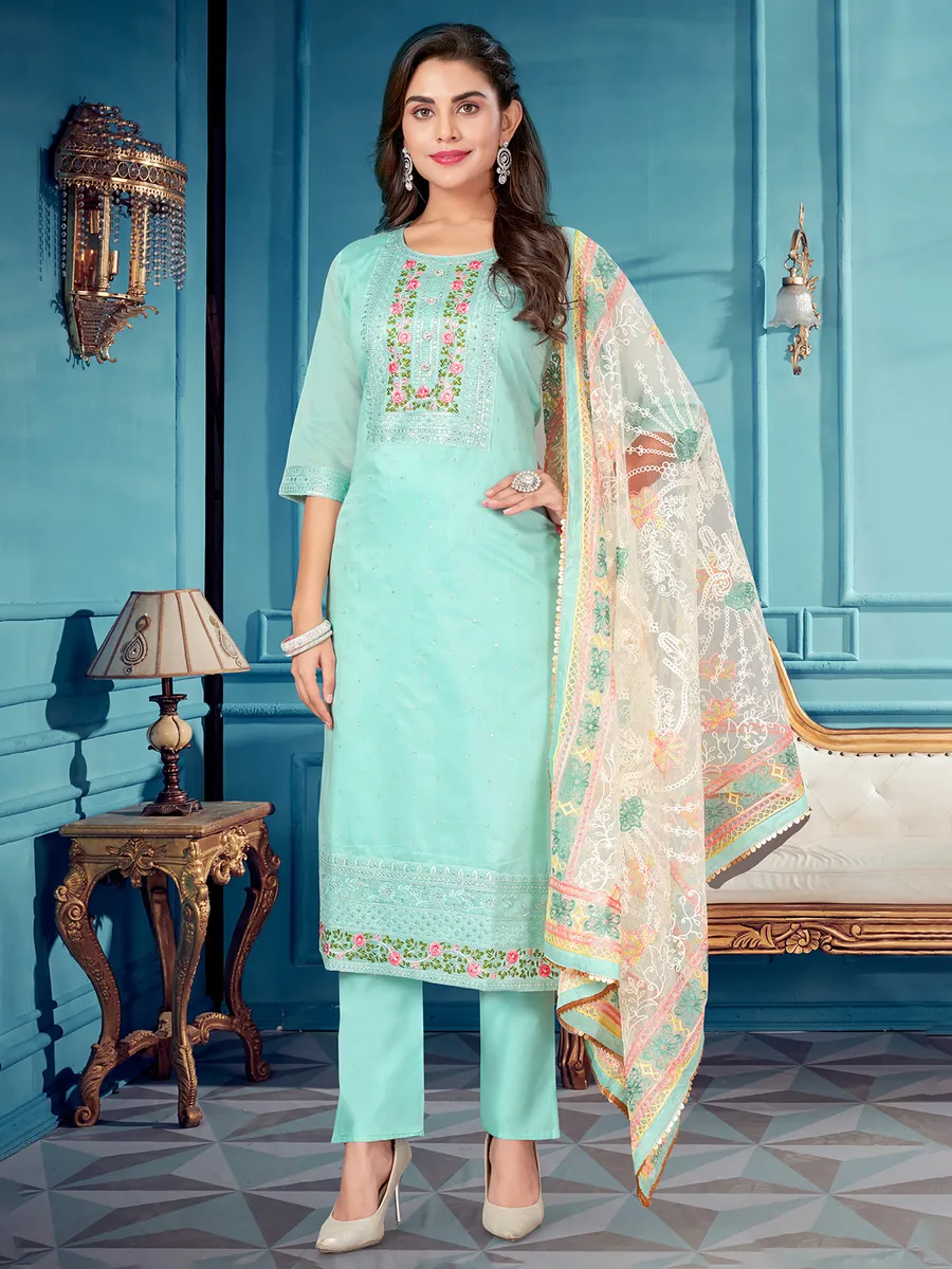 Sea blue salwar suit in silk